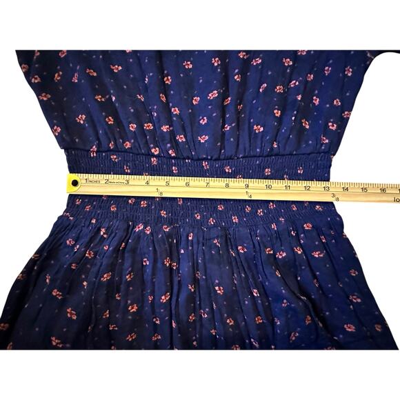 Kimchi Navy Floral Boho Smocked Waist Mini Dress Size M Coquette IndieSleaze - Picture 6 of 8